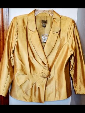 Midnight Velvet Gold Satin Draped Knot Blazer Size 12